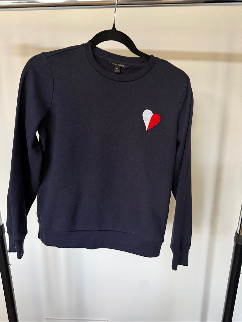 Banana Republic Navy Sweatshirt with Red & White Heart Patch